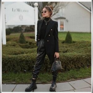 Zara - Black Faux Leather Jogger Pants